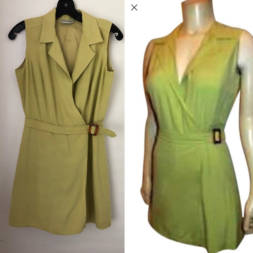 Vintage Ann Taylor silk avocado green romper